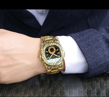 Rose Carved Steel Band Quartz Watch