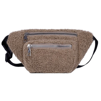 Winter Crossbody Bags for Women Plush Shoulder Bag Ladies Solid Color Faux Fur Chest Purse Women Waist Bag