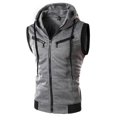 Summer New Men Hooded Sleeveless Vest Solid Color
