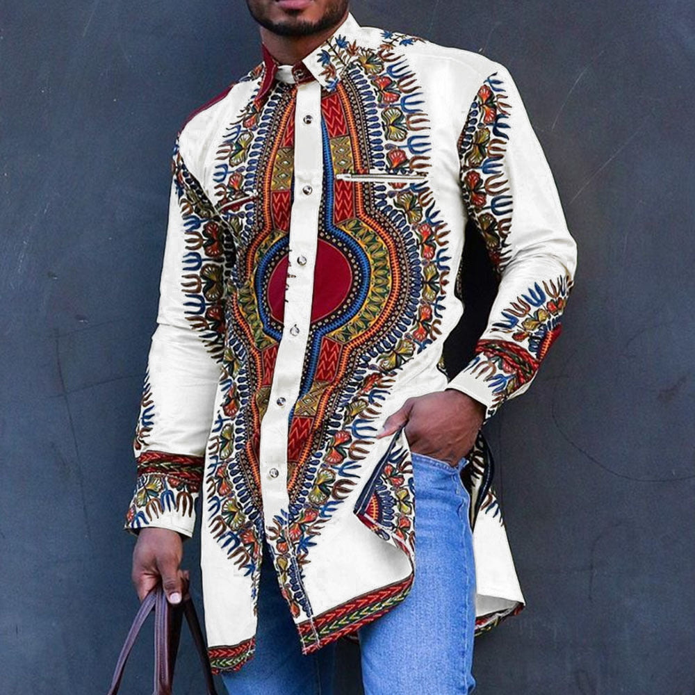 National Style Digital Print Shirt Mid-length Shirt
