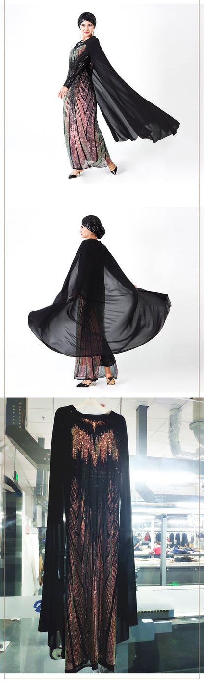 Sequined Embroidered Cloak Maxi Dress Turkish Women's Clothing