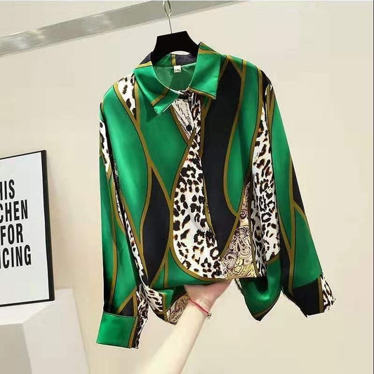 Women's loose printed shirt casual long-sleeved shirt