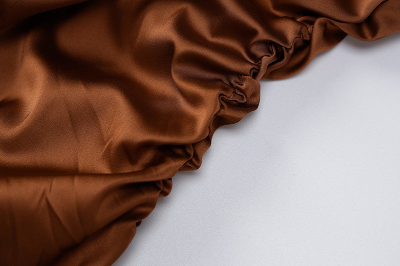 Solid Color  Off-the-shoulder Lantern Sleeve Tube Top Pleated Hip Dress