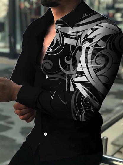 Summer New Printed Shirt Men's Casual Shirt Long-sleeved Top
