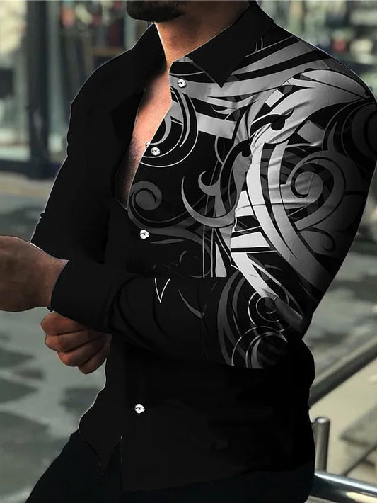 Summer New Printed Shirt Men's Casual Shirt Long-sleeved Top