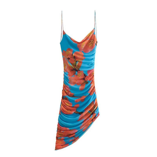 Women's Clothing Pleated Print Silk Net Dress