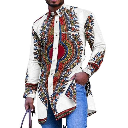 National Style Digital Print Shirt Mid-length Shirt