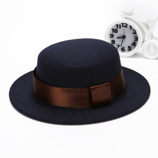 Solid color woolen top hat and flat brim hat