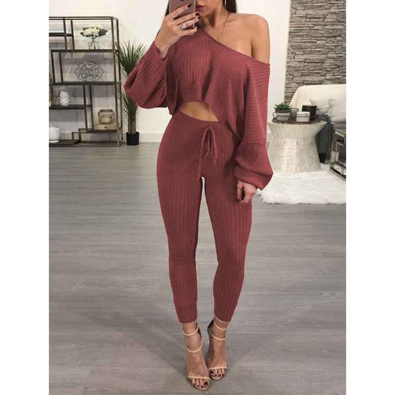 Solid Color One-Neck Long-Sleeved Casual Hang Strip Suit