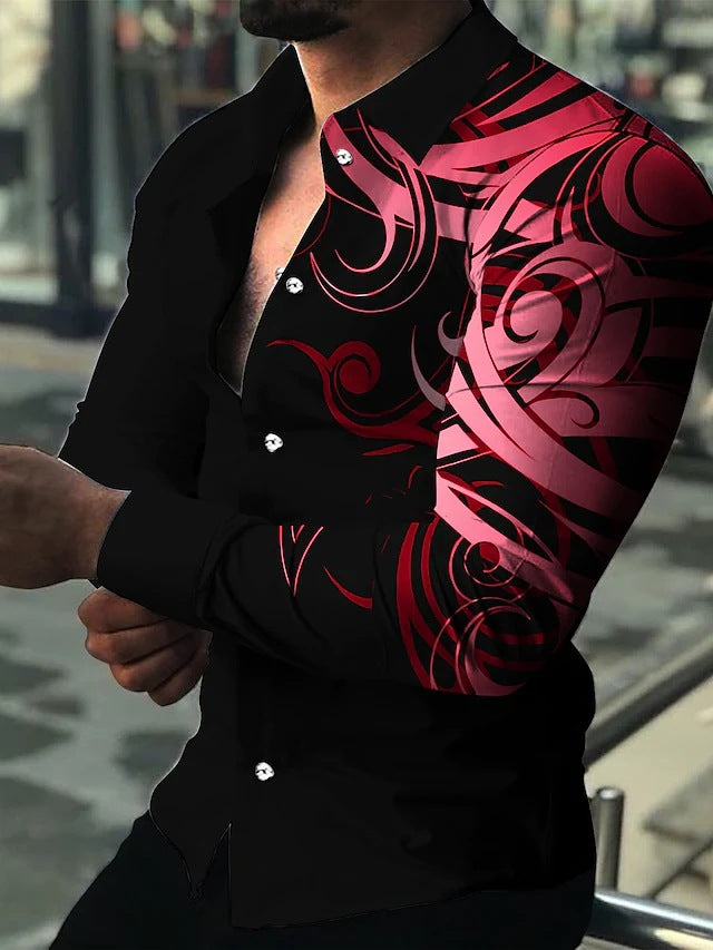 Summer New Printed Shirt Men's Casual Shirt Long-sleeved Top