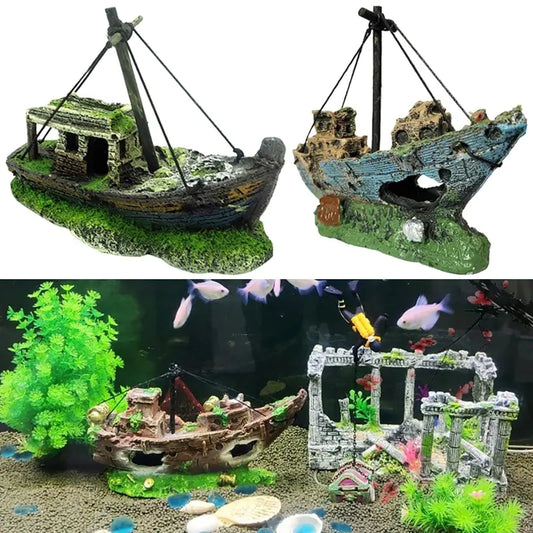 Pirate Ship Aquarium Ornament - Safe Resin Fish Tank Decor