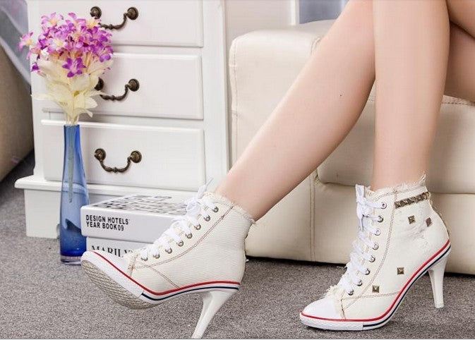 Round Toe Women's Shoes Denim High Heels