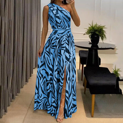 Women's Clothing Exposed Back Sleeveless Printed Long Dress