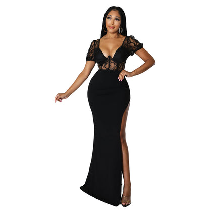Ladies Fashion Lace Ladies Slit Long Dress