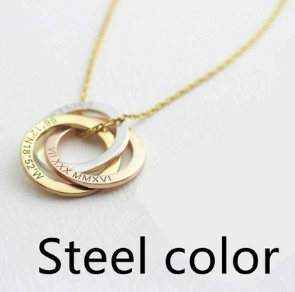 Linked Circle Custom Children Name Rings Eternity Necklace Mother Gift