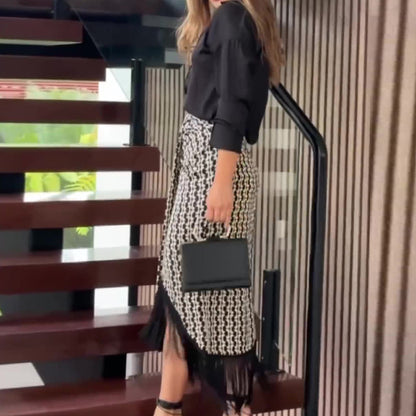 Solid Color Temperament Shirt Top High Waist Skirt Two-piece Set For Women