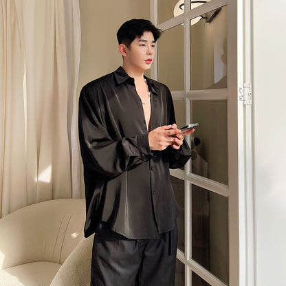 Men's Long-sleeved Loose Slouchy Shirt Bottoming Shirt Top