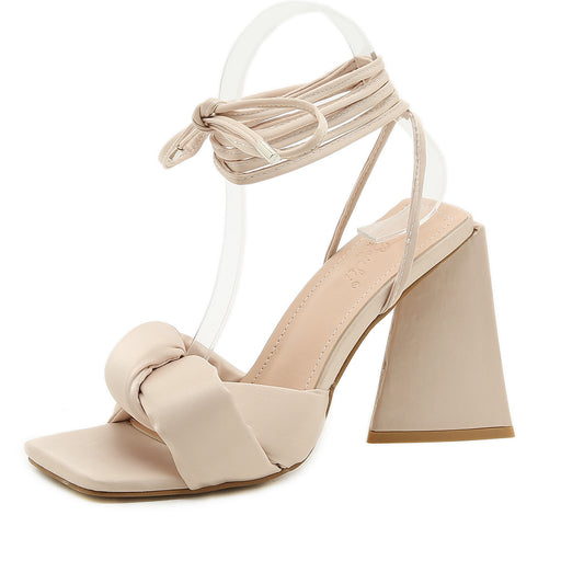 Sandals Triangle Block High Heel Square Toe Roman Shoes
