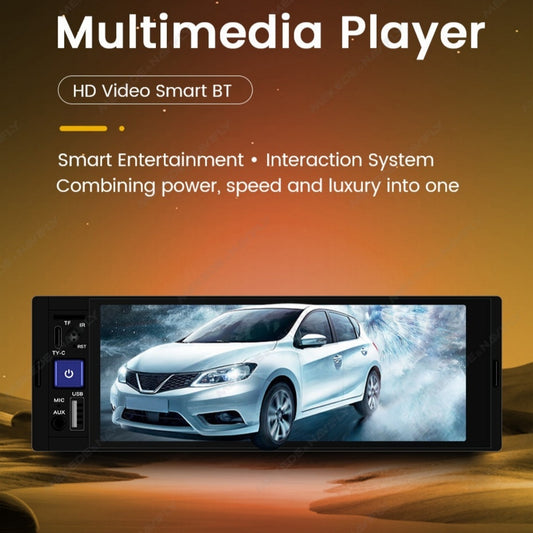 Multimedia player with screen displaying a car, on an orange gradient background