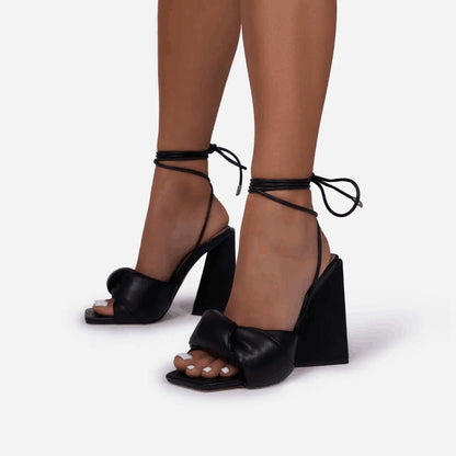 Sandals Triangle Block High Heel Square Toe Roman Shoes