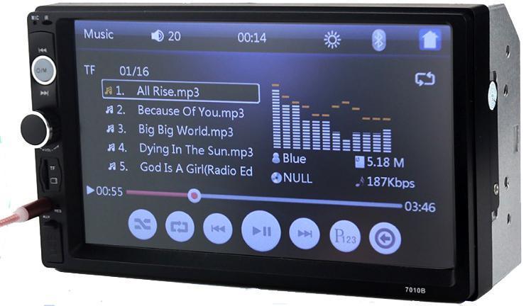 Car multimedia player with touchscreen display showing music player interface