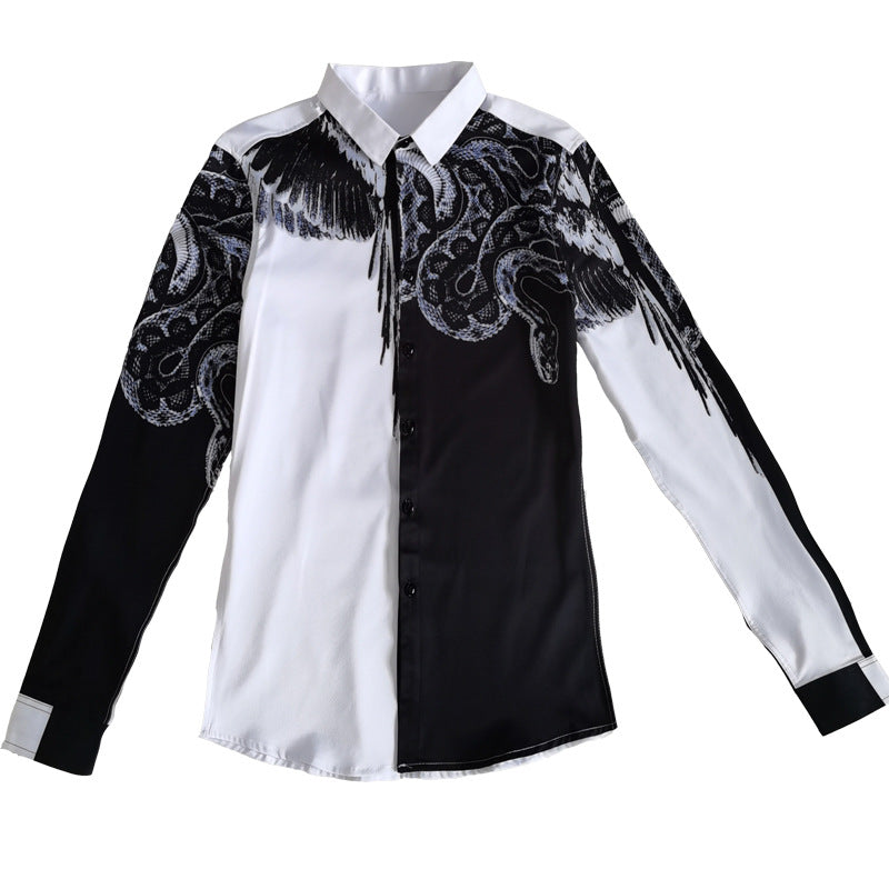 Fall Men's Personality Digital Print Shirt Slim Floral Shirt