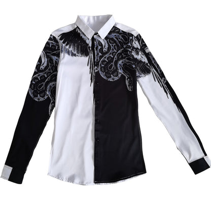 Fall Men's Personality Digital Print Shirt Slim Floral Shirt
