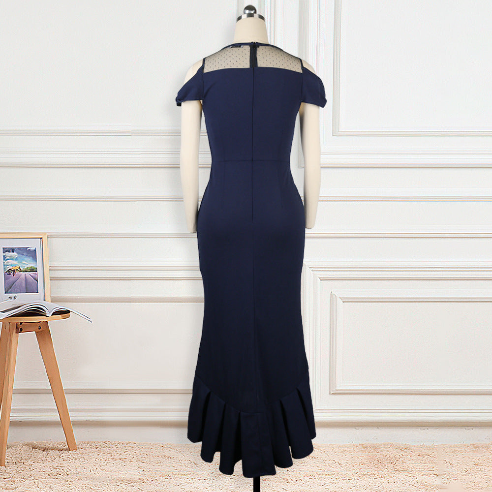 Round Neck Sexy See-through Mesh Stitching Women's Clothing