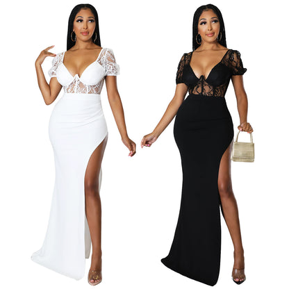 Ladies Fashion Lace Ladies Slit Long Dress