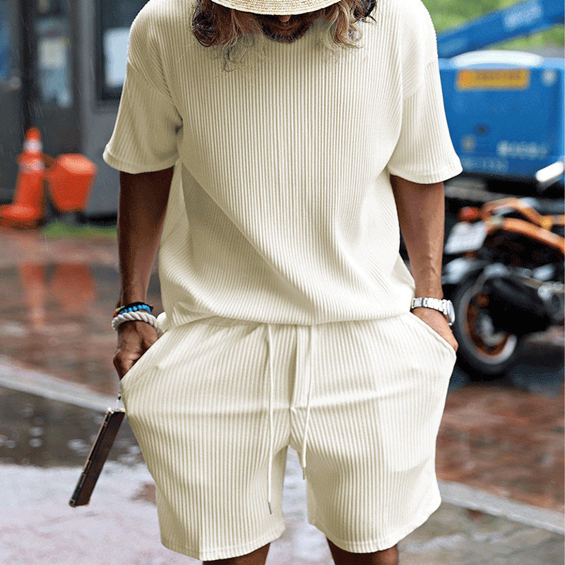 Men's Loose Solid Color Sports And Leisure Striped Suit