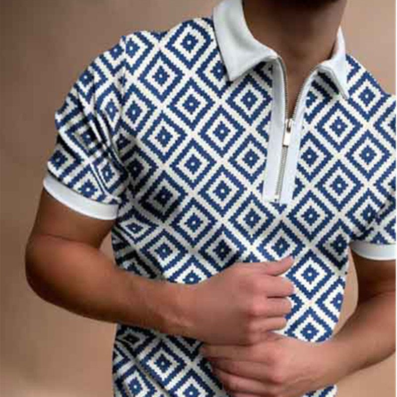POLO Shirt Zipper Knit Jacquard Men's T-shirt