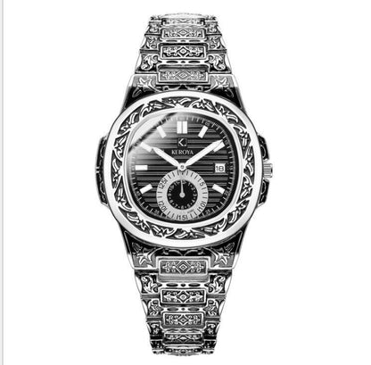 Rose Carved Steel Band Quartz Watch