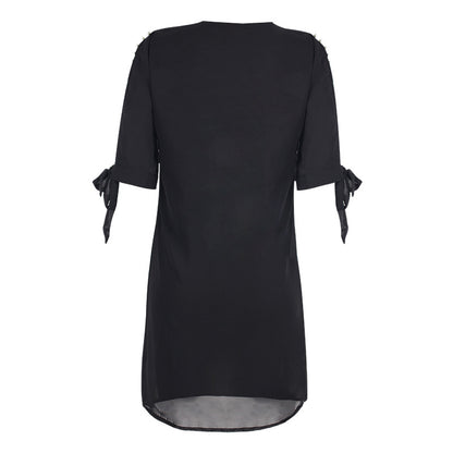 Solid Color Off-the-shoulder V-neck Beaded Short Sleeve Loose Dress