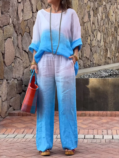 Cotton Linen Gradient Two-piece Set