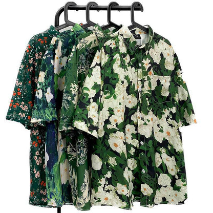 Men's Vintage Oil Painting Floral Short Sleeve Shirt