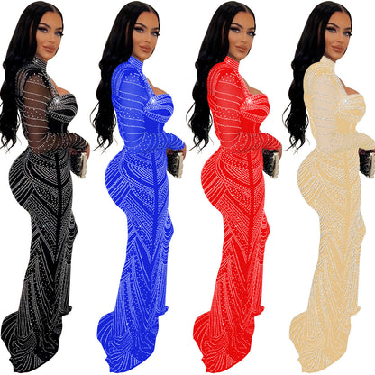 Mesh Long Sleeve Ladies' Dress
