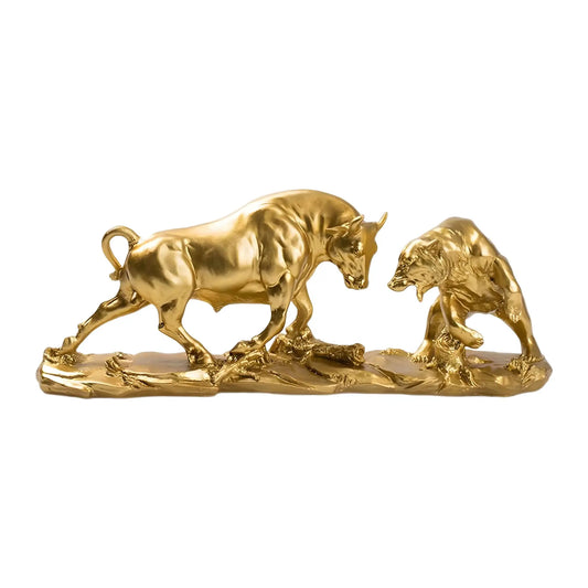 Bronze Bull and Bear Statue - 7" Double Symbolism Finance Decor | Handcrafted Desk Ornament