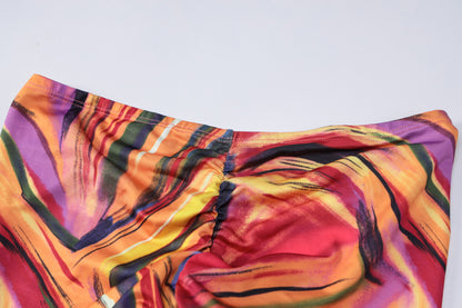 Printed Pleated Slim Dress Suit For Women