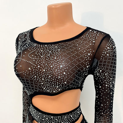 Women's Clothing Fashion Mesh Hot Drilling Hollow Dress