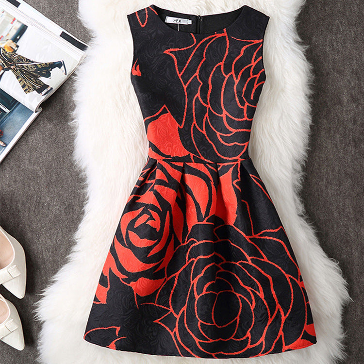 Printed Dress For Woman Vest Skirt Sleeveless Pettiskirt Bottoming A- Line Dress
