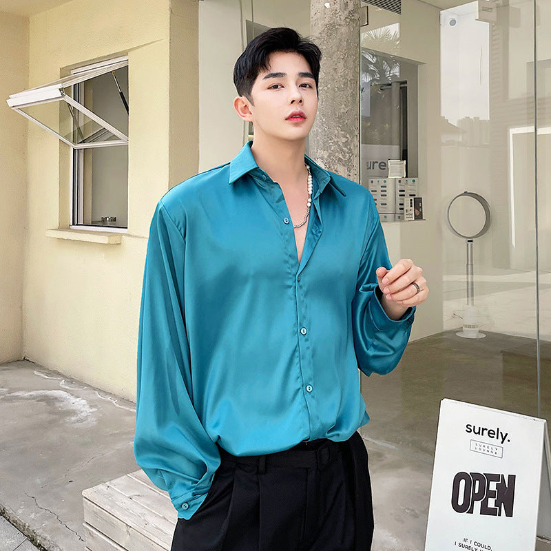 Men's Long-sleeved Loose Slouchy Shirt Bottoming Shirt Top