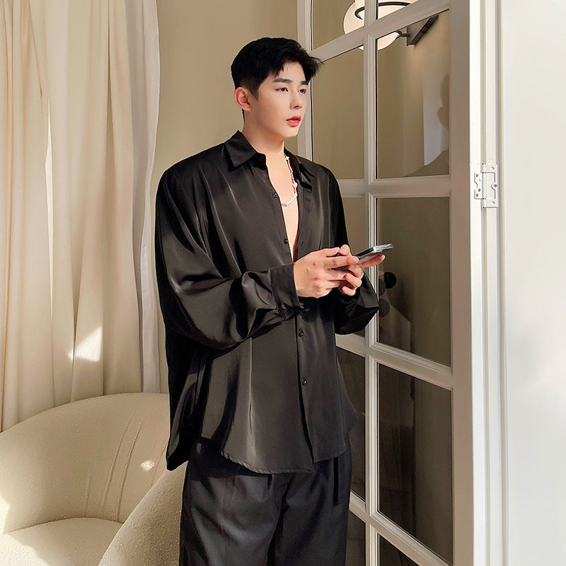Men's Long-sleeved Loose Slouchy Shirt Bottoming Shirt Top