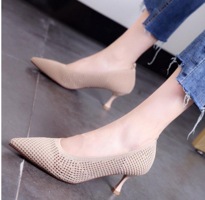 Pointed Toe High Heels Shallow Mouth Stiletto Net Red Shoes