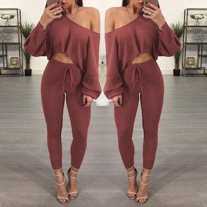 Solid Color One-Neck Long-Sleeved Casual Hang Strip Suit