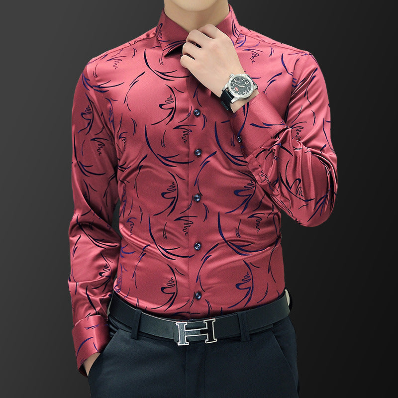 Men's Long-sleeved Shirt Korean-style Slim-fit Youth Shirt