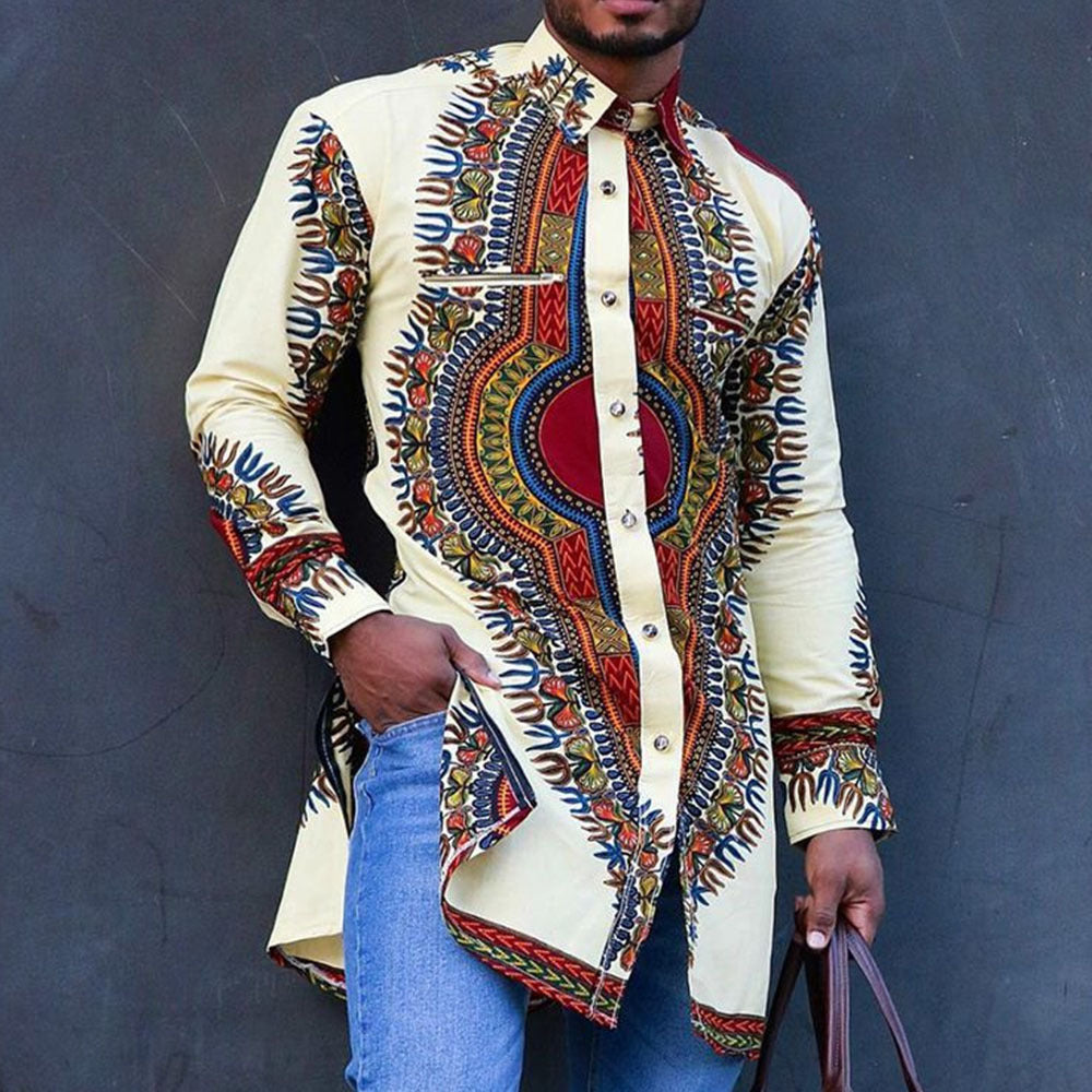 National Style Digital Print Shirt Mid-length Shirt
