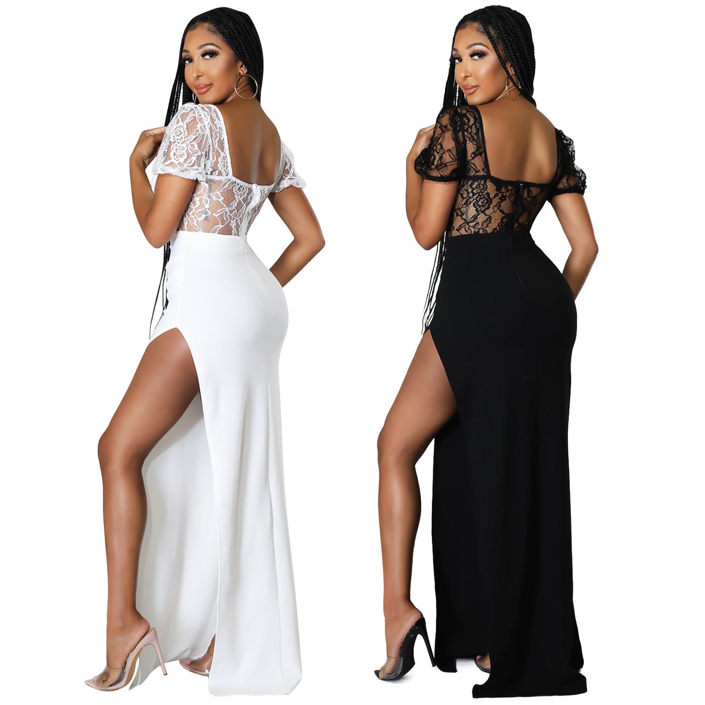 Ladies Fashion Lace Ladies Slit Long Dress