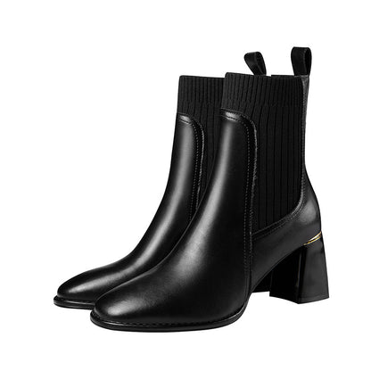 Thick Heel Round Toe Mid-heel Retro Mid-tube Women's Shoes