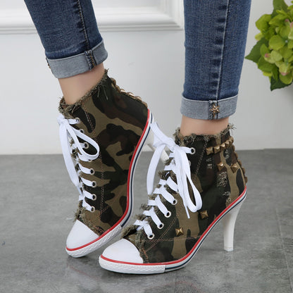 Round Toe Women's Shoes Denim High Heels