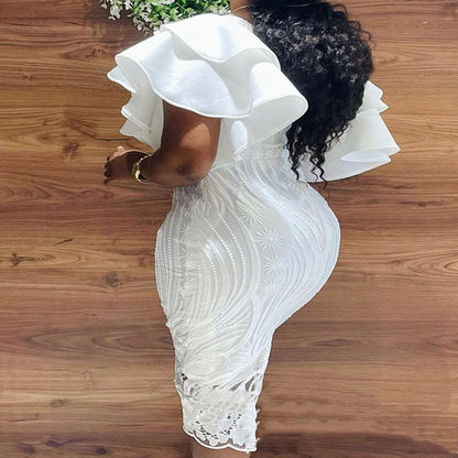 Ladies Slit Solid Color One Neck White Dress